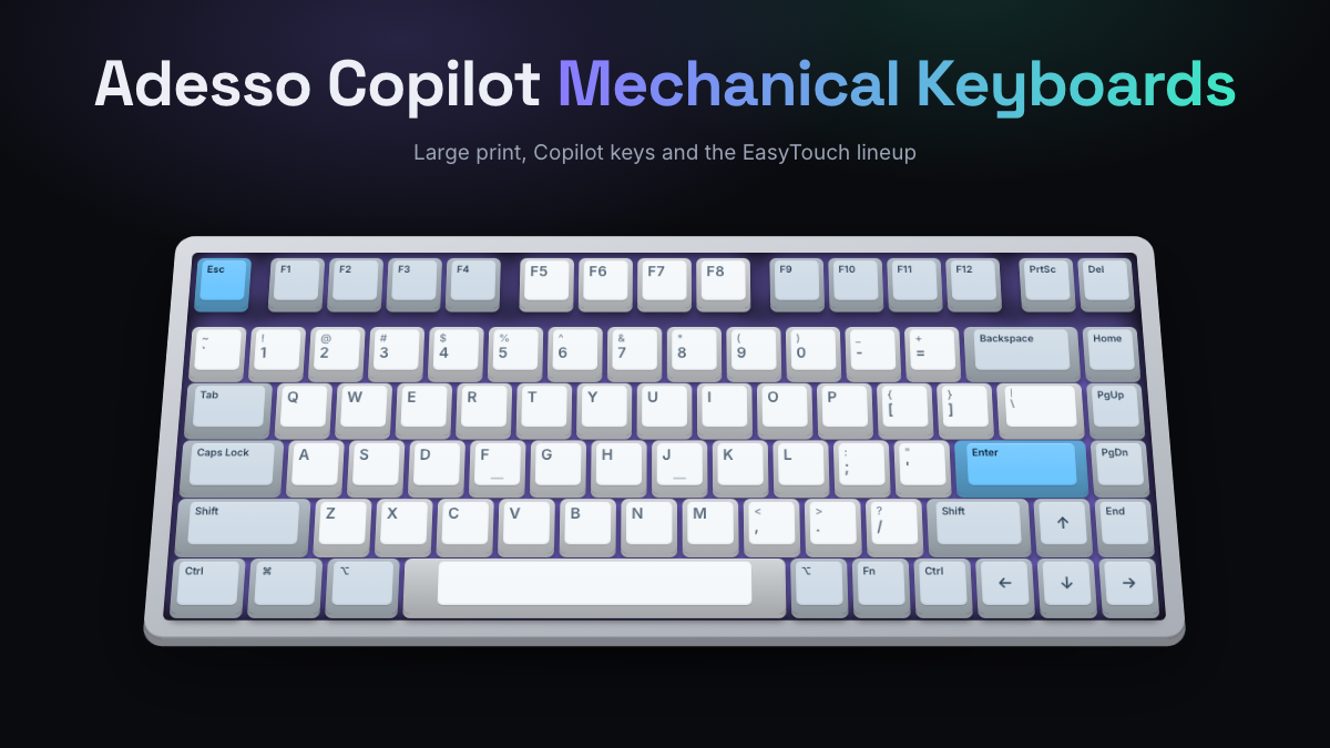 Adesso Mechanical Keyboards with Copilot and Productivity Features on a mechanical keyboard banner